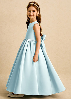 Azazie Daisies Flower Girl Dresses Sea Glass Ball-Gown Bow Matte Satin Dress image4