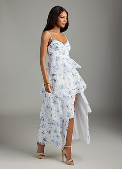 Azazie Kaiden Bridesmaid Dresses Blue Cottage Floral A-Line Sweetheart Neckline Chiffon Dress image9