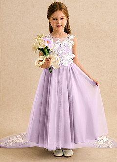 Azazie Mixie Flower Girl Dresses Frosted Lilac Ball-Gown Lace Dress image6