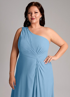 Azazie Brooke Bridesmaid Dresses Steel Blue A-Line One Shoulder Chiffon Dress image6