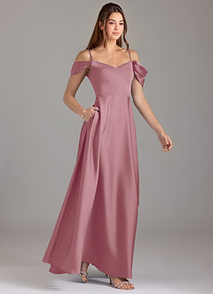 Azazie Marley Bridesmaid Dresses Vintage Mauve A-Line Off the Shoulder Stretch Satin Convertible Dress image4