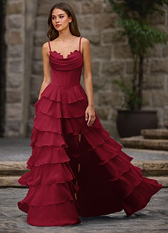 Floralace Merlot Ruffled A-line Prom Dress image5