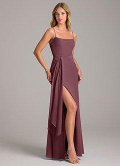 Azazie Tahlia Bridesmaid Dresses Sangria A-Line with Belt Chiffon Dress image3