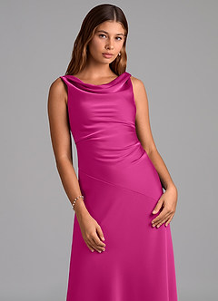 Azazie Nerine Brudtärnklänningar Klä av A-Linje i Stretch Satin Plisserad Fuchsia image6