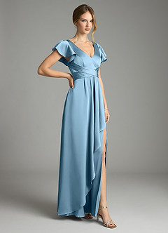 Azazie Omari Bridesmaid Dresses Steel Blue A-Line Stretch Satin Dress image5