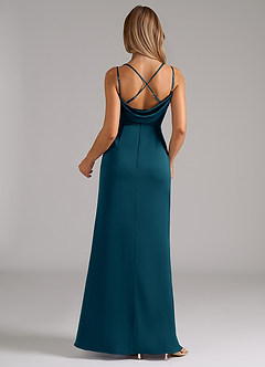 Azazie Callan Bridesmaid Dresses Ink Blue A-Line Pleated Stretch Satin Convertible Dress image2