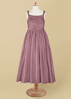 Azazie Cutie Pie Flower Girl Dresses Vintage Mauve A-Line Pleated Matte Satin Dress image7