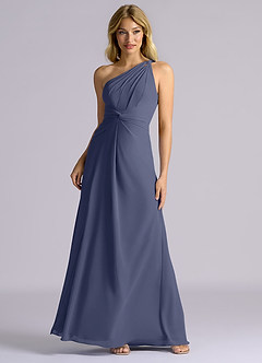 Azazie Isabelle 신부 들러리 드레스 A라인 한쪽 어깨 쉬폰 바닥 길이 드레스 image5