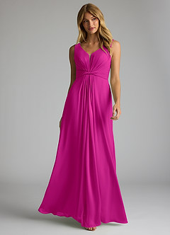 Azazie Gina Vestidos de damas de honor Vestido de Fucsia de Gasa de Corte en A con Cuello en V Plisado image1