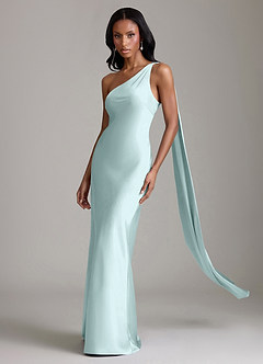 Azazie Galinda Brudtärnklänningar Klä av Sjöjungfru i Stretch Satin Ena axeln Havsglas image1