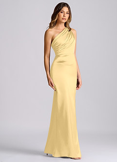 Azazie Akilah Bridesmaid Dresses Butter Mermaid One Shoulder Stretch Satin Dress image3