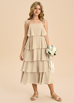 Azazie Shortcake Junior Champagne A-Line Bow Chiffon Dress image4