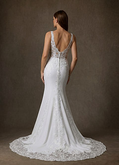 Azazie Isadora Wedding Dresses Diamond White Nude Mermaid Lace Dress image4