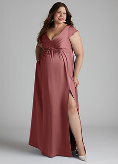 Azazie Allessia Maternity Bridesmaid Dresses A-Line Pleated Stretch Satin Floor-Length Dress image10