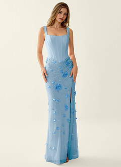 Belinda Blue 3D Flowers Corset Lace Up Back Mermaid Prom Dress image3
