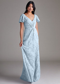 Azazie Soren Bridesmaid Dresses Sky Blue A-Line Pleated Floral Burnout Dress image2