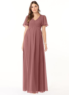 Azazie Verna Maternity Bridesmaid Dresses A-Line V-Neck Ruched Chiffon Floor-Length Dress image1
