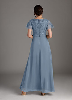 Azazie Singer Mother of the Bride Dresses Dusty Blue A-Line V-Neck Lace Chiffon Dress image2