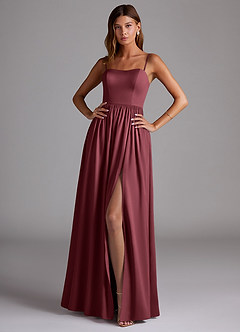 Azazie Calianna Bridesmaid Dresses Merlot A-Line Off the Shoulder Stretch Satin Convertible Dress image1