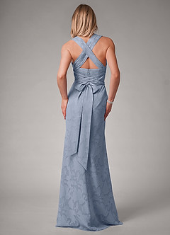 Azazie Luci Bridesmaid Dresses Dusty Blue Mermaid Pleated Floral Burnout Convertible Dress image2