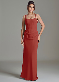 Azazie Niamh Bridesmaid Dresses Terracotta Mermaid Corset Chiffon Dress image5
