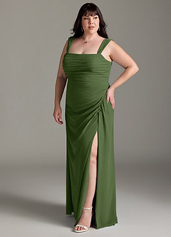 Azazie Jesaphine Bridesmaid Dresses Olive Sheath Bow Chiffon Dress image11