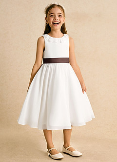 Azazie Dani Abiti da Ragazza di Fiori Abito A-Line in Chiffon Fiocco Avorio Ganache image6