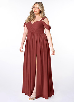 Azazie Lianne Bridesmaid Dresses Terracotta A-Line Off the Shoulder Chiffon Dress image9