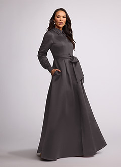 Azazie Ruth Mère de la mariée Robes Robe Trapèze en Mat Satiné Dentelle Gris Acier image1