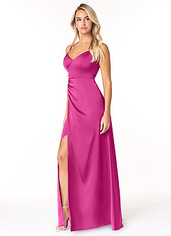 Azazie Marchella Jurken voor bruidsmeisjes Jurk van Stretch Satijn met A-Lijn Korset Fuchsia image4