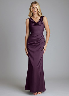 Azazie Tallie Bridesmaid Dresses Plum Mermaid Pleated Stretch Satin Dress image9