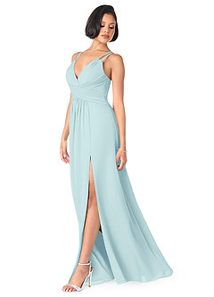 Azazie Farren Vestidos de damas de honor Vestido de Vidrio Marino de Gasa de Corte en A Convertible con Plisado image3