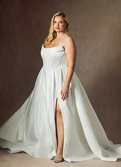 Azazie Katalina Trouwjurken Jurk van Satijn met Baljurk Strapless Diamant Wit image13