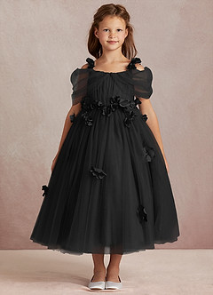 Azazie Shaylee Flower Girl Dresses Black A-Line Off the Shoulder Tulle Dress image3