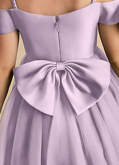 Azazie Amie Flower Girl Dresses Frosted Lilac A-Line Off the Shoulder Matte Satin Dress image8