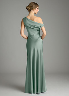 Azazie Emerson Bridesmaid Dresses Silver Sage Mermaid Off the Shoulder Stretch Satin Dress image2