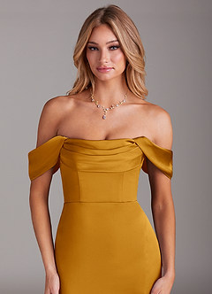 Azazie Saige Brautjungfernkleider Etui Schulterfrei Stretch-Satin Kleid Butterscotch image7