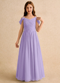 Azazie Chelo Girls Formal Robe Demoiselle D'honneur Fillette Robe Trapèze en Mousseline de soie Plissée Lilas image5