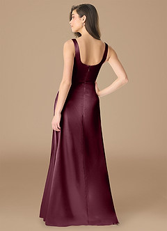 Azazie Joyce Bridesmaid Dresses Cabernet A-Line Side Slit Metallic Satin Dress image2
