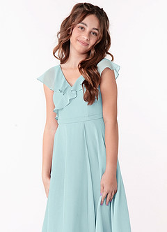 Azazie Posie Junior Sea Glass A-Line Ruched Chiffon Dress image6