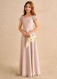 Azazie Nari Girls Formal Flower Girl Dresses English Rose A-Line with Sleeves Chiffon Dress image3