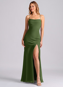 Azazie Grata 신부 들러리 드레스 인어 주름진 쉬폰 바닥 길이 드레스 image1