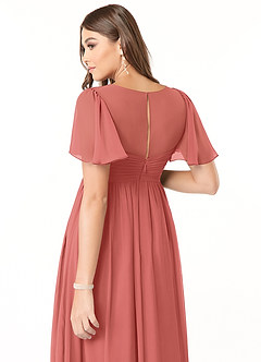 Azazie Verna vestidos de dama de honor de maternidad Vestido de Corte en A Cuello en V fruncido Hasta el suelo Gasa image6