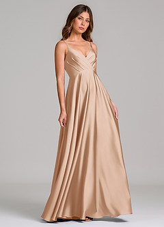 Azazie Amani Bridesmaid Dresses English Rose A-Line Pleated Stretch Satin Dress image1