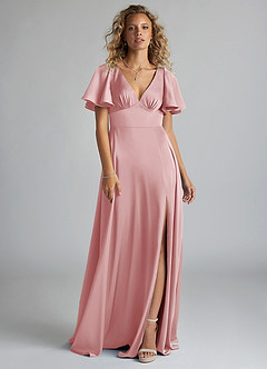 Azazie Kimber Brudtärnklänningar Klä av A-Linje i Stretch Satin Rynkad Puderrosa image9