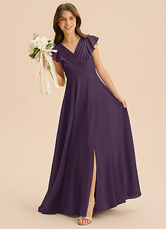 Azazie Anysa Junior Robe Trapèze en Mousseline de soie Rayé Prune image3