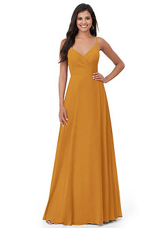 Azazie Lennon Bridesmaid Dresses Butterscotch A-Line Lace Chiffon Dress image5