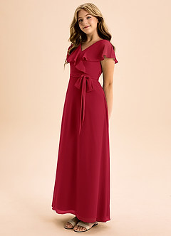 Azazie Lainey Junior Scarlet A-Line with Pockets Chiffon Dress image3