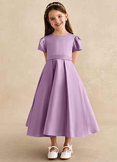 Azazie Princess Flower Girl Dresses Wisteria A-Line Pleated Matte Satin Dress image6