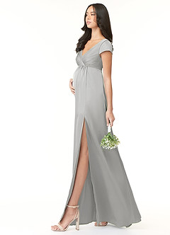 Azazie Allessia Maternity Bridesmaid Dresses A-Line Pleated Stretch Satin Floor-Length Dress image3